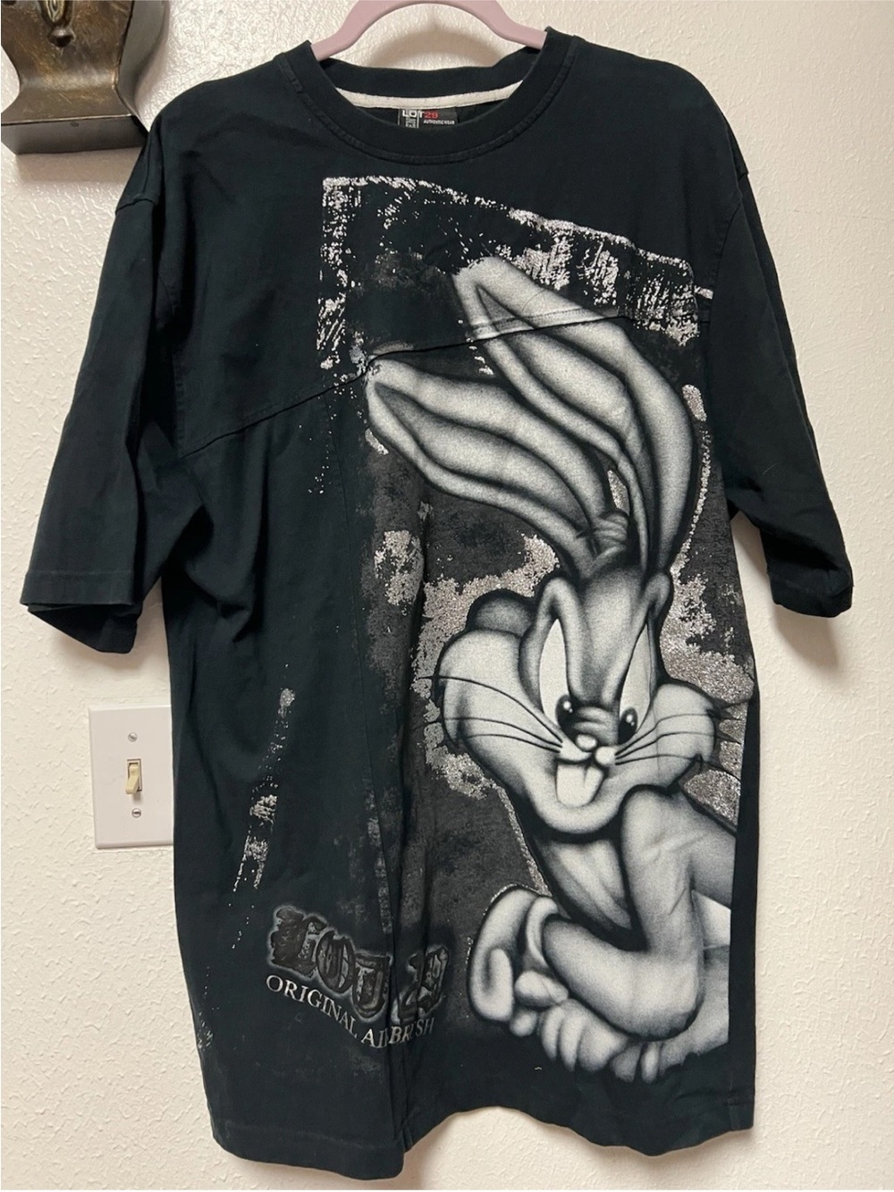 Y2K Vintage Bug Bunny Tee XL Black LOT29 Looney Tunes AOP Graphic Shirt
